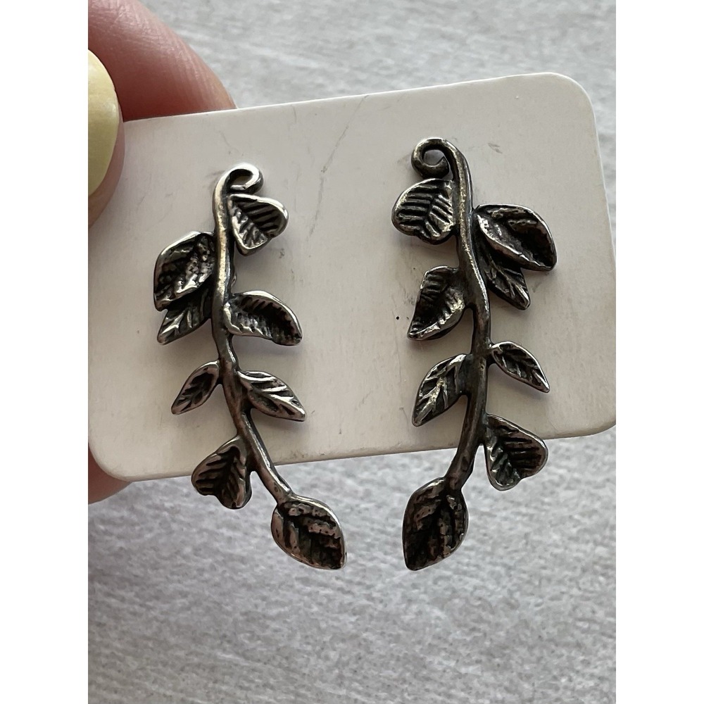 vintage sterling silver leaf branch earrings Israel PZ Estate Jewelry